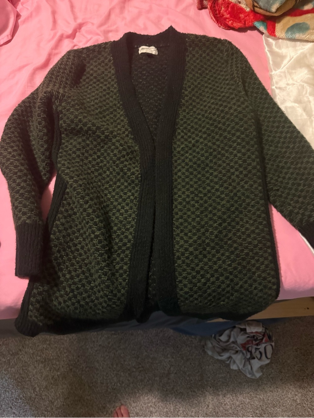 Universal Thread Olive Green Open-Front Cardigan with Black Trim